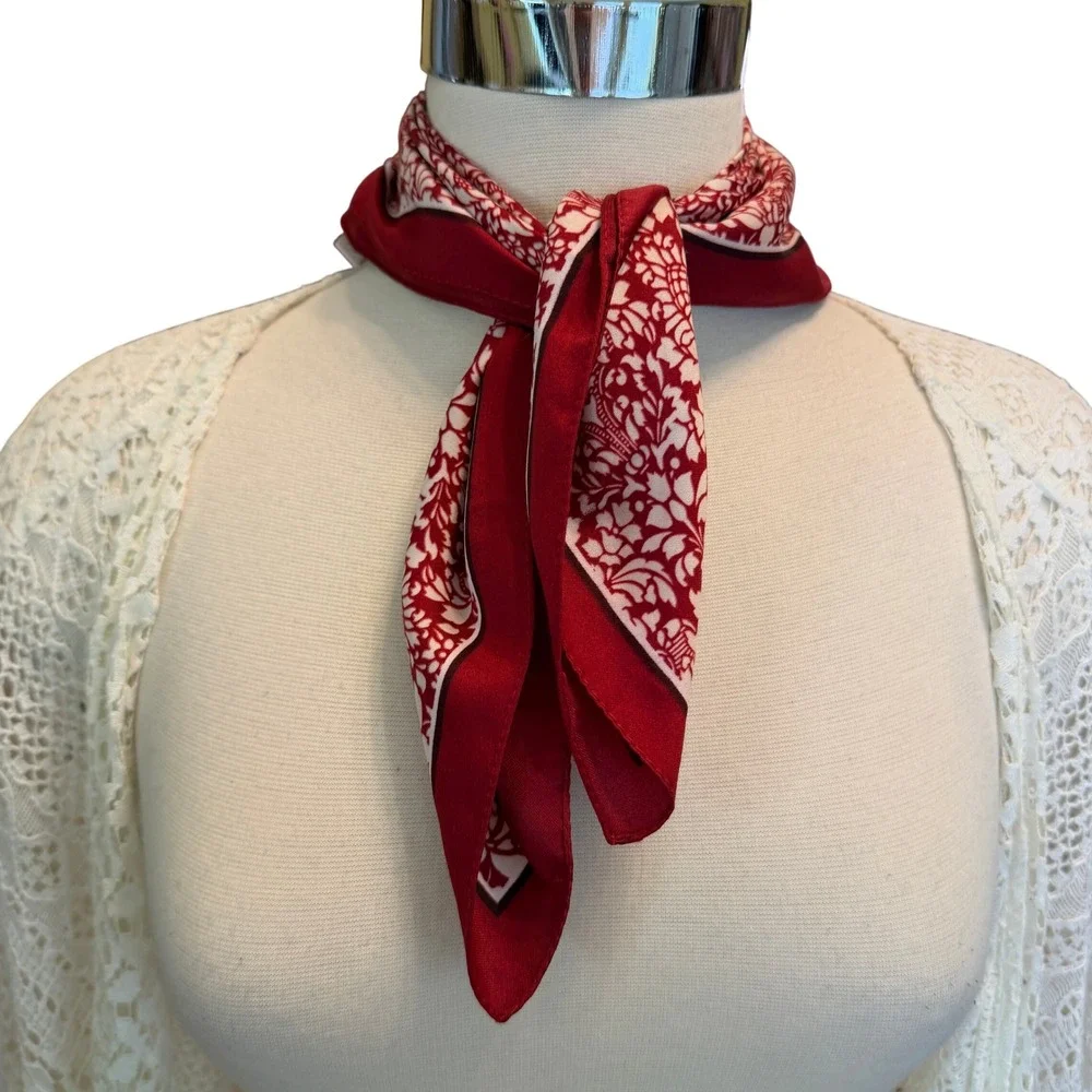 Cejon Accessories Scarf Lot‎ of 3 Red Floral Geometric Sheer Neck Scarves Italy